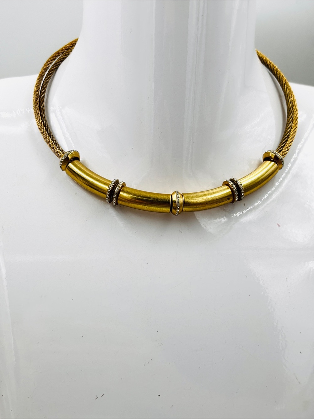 J. Crew Vintage Gold Tone Crystals Collar Necklace